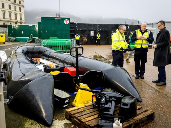Minister for Illegal Migration Michael Tomlinson visits Western JetFoil in Dover to meet Border Force officials to discuss small boats arrivals and smuggling gangs, 2024. Photo source: Andy Taylor / Home Office / UK Government / Wikimedia Commons, CC BY 2.0