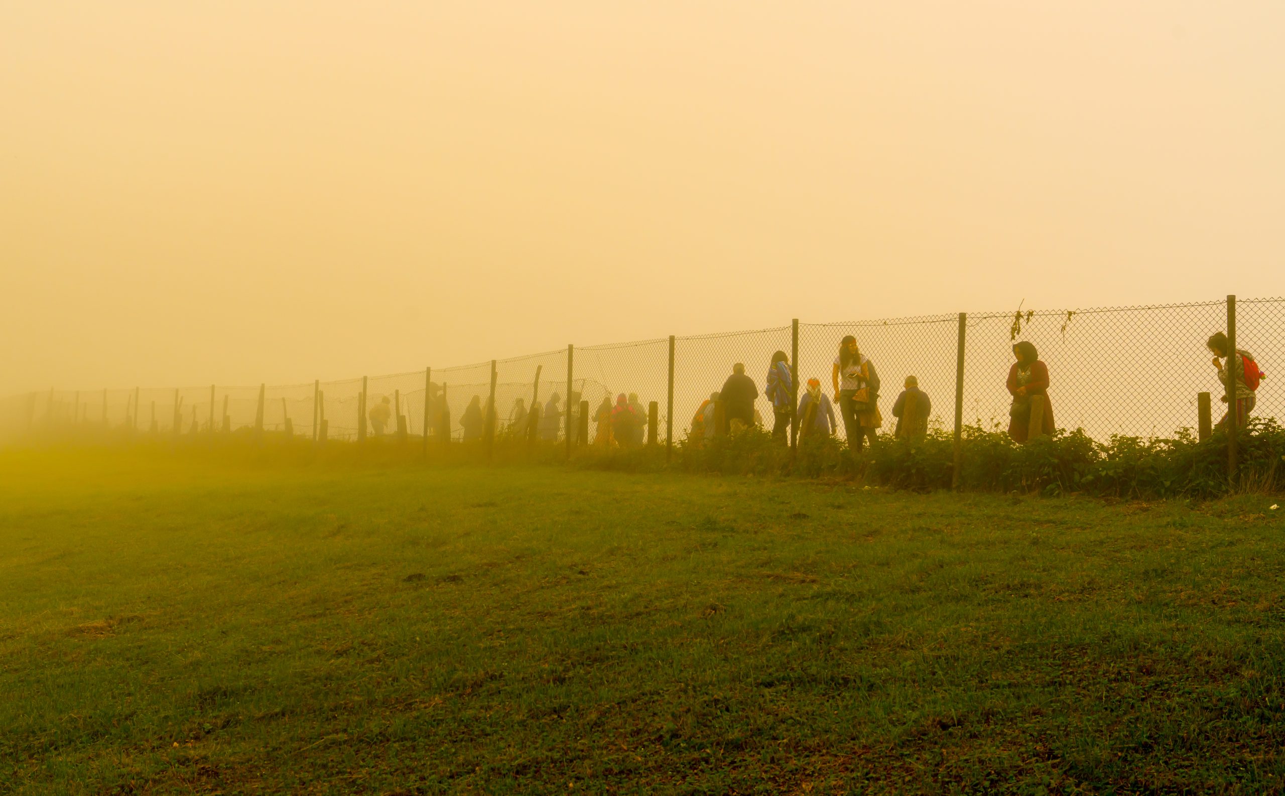 Trabzon / Turkey - August 07 2019: Silhouette of people walk behind the wire in a cold day under fog. Photo source: Adobe Stock..