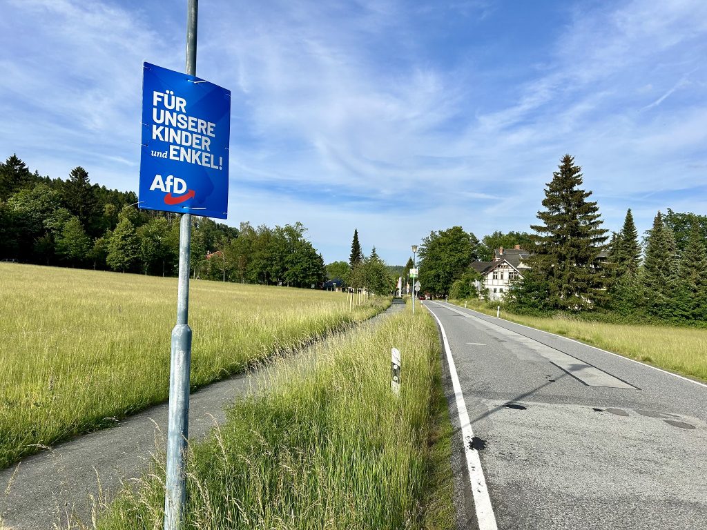 2024 European Parliament election AfD campaign poster, Lückendorf health resort, Saxony, Germany. Photo source: Olgierd (Creative Commons licensed only) / Flickr, CC BY-SA 4.0