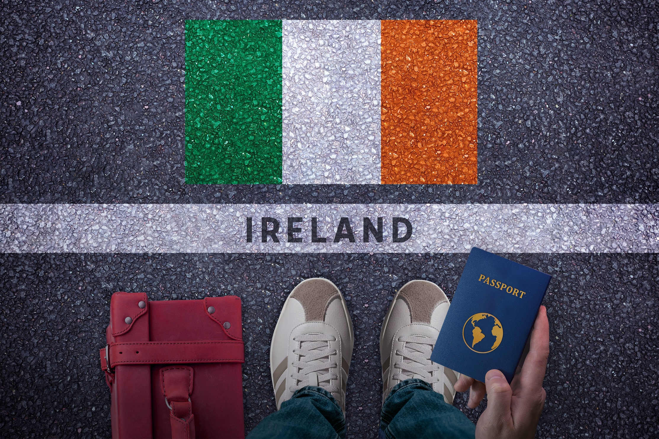 Ireland.,Traveler,Perspective,With,Bag,,Passport