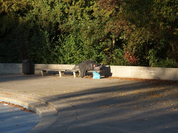 Homeless man sleeping at Beatrixpark in Amsterdam Zuid. Photo source: Guilhem Vellut / Flickr, CC BY 2.0